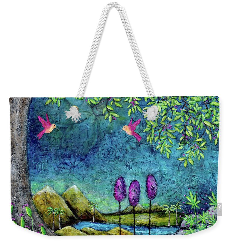 Dreamscape Weekender Tote Bag featuring the painting Azure Oasis by Winona's Sunshyne