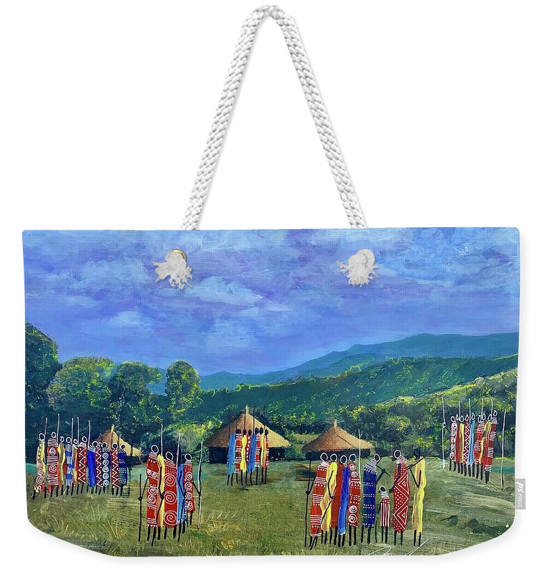 Africa Weekender Tote Bag featuring the painting B-419 by Martin Bulinya