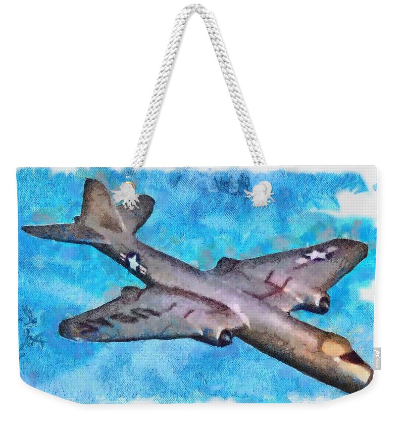 B-57 Weekender Tote Bag featuring the mixed media B-57 in flight by Christopher Reed