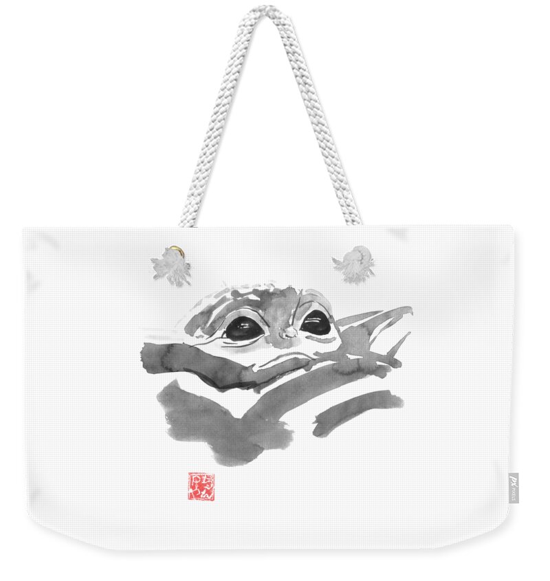 Baby Yoda Weekender Tote Bag featuring the drawing Baby Yoda by Pechane Sumie