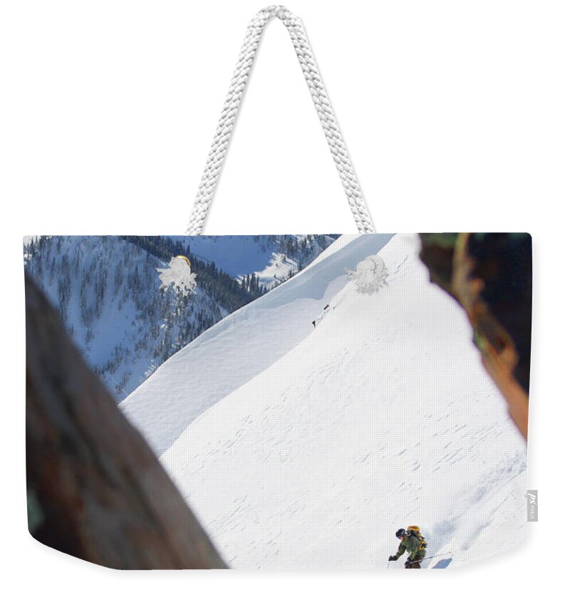 Utah Weekender Tote Bag featuring the photograph Backcountry Skier - Superior - Little Cottonwood Canyon, Utah - IMG_7892 by Brett Pelletier