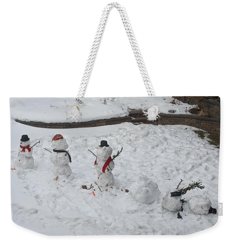 Snowman Weekender Tote Bag featuring the photograph Bad snow day by Lisa Mutch