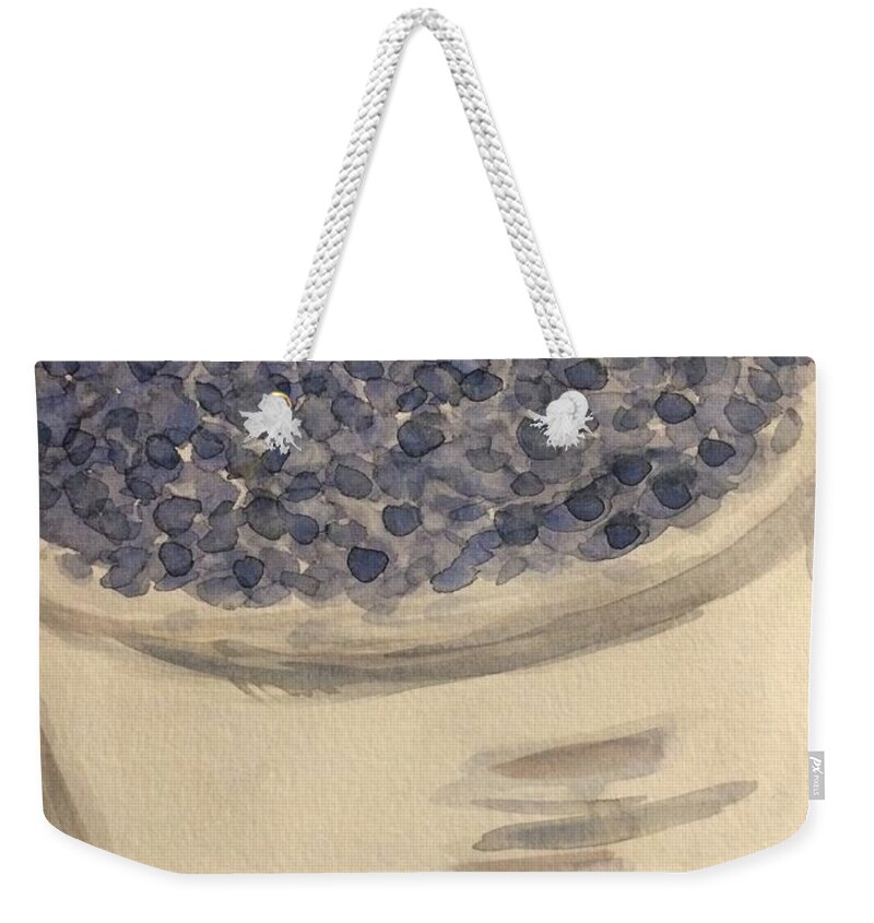  Weekender Tote Bag featuring the painting Bag of Blueberries by Nina Jatania