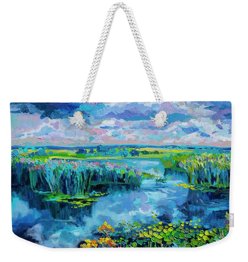 Landscape Weekender Tote Bag featuring the painting Balance by Anastasia Trusova
