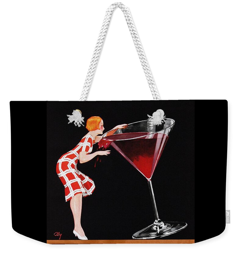 Balsam Aperitif - Woman Tips Giant Martini Glass - Vintage Poster Art  Weekender Tote Bag by Vertigo Creative - Fine Art America
