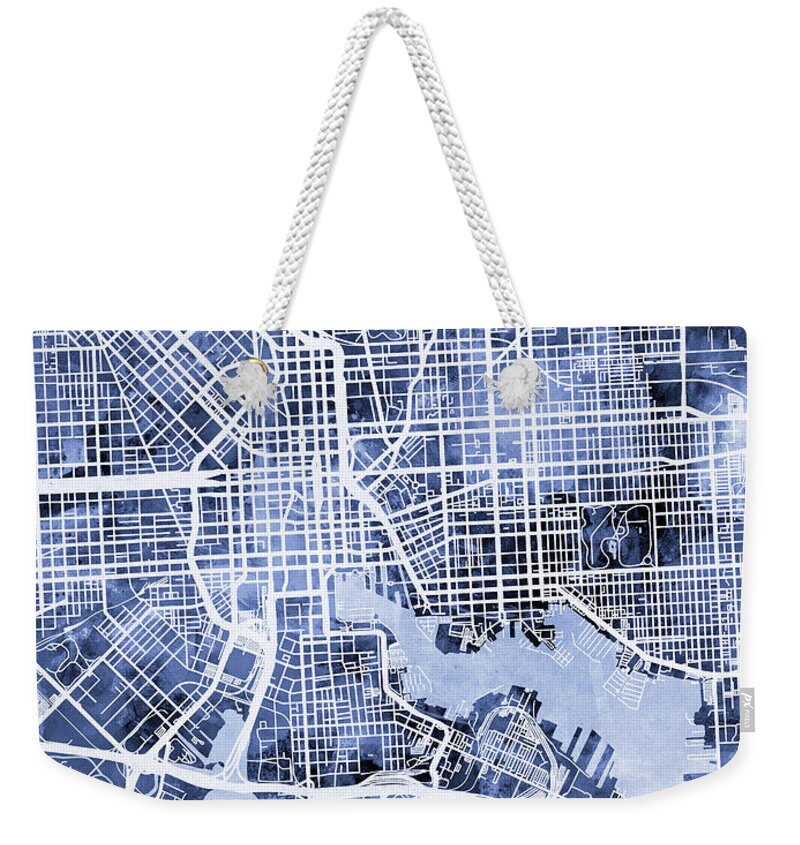 Baltimore Weekender Tote Bag featuring the digital art Baltimore Maryland City Street Map #70 by Michael Tompsett