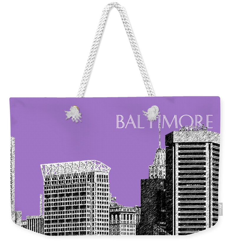 Architecture Weekender Tote Bag featuring the digital art Baltimore Skyline 1 - Violet by DB Artist