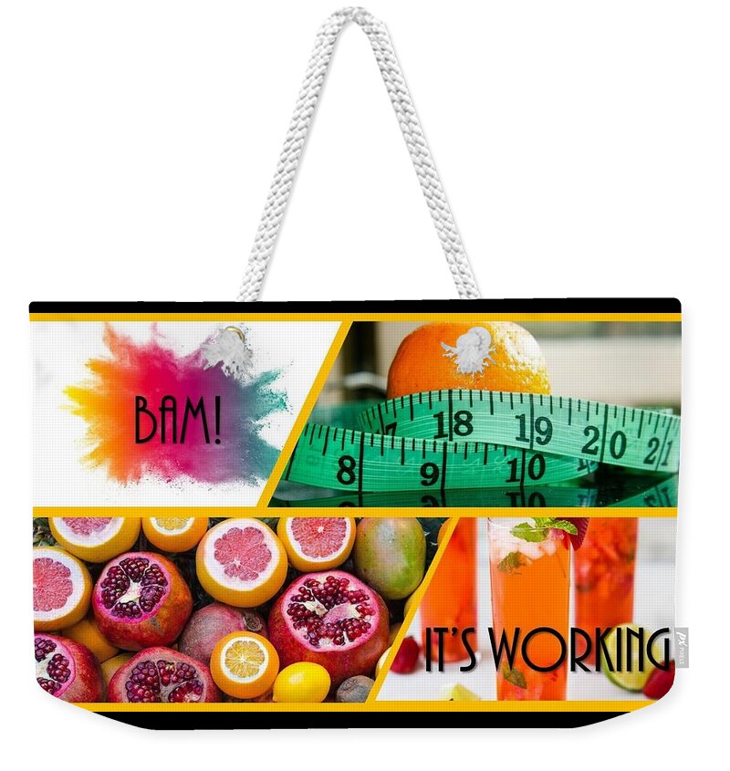 Fruit Weekender Tote Bag featuring the mixed media Bam It's Working by Nancy Ayanna Wyatt