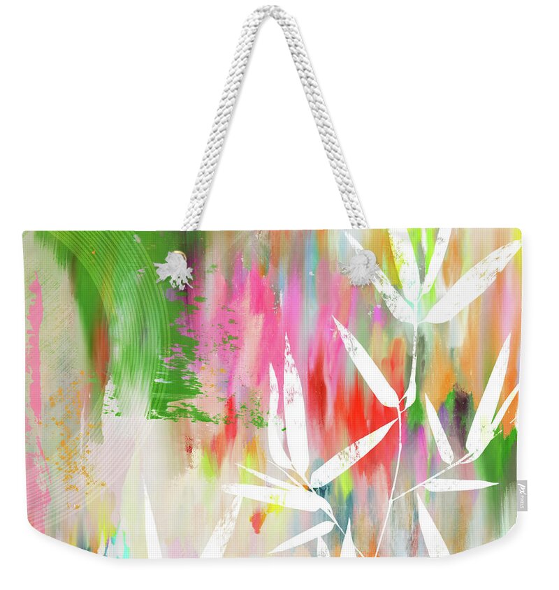 Bamboo Weekender Tote Bag featuring the mixed media Bamboo Garden- Art by Linda Woods by Linda Woods