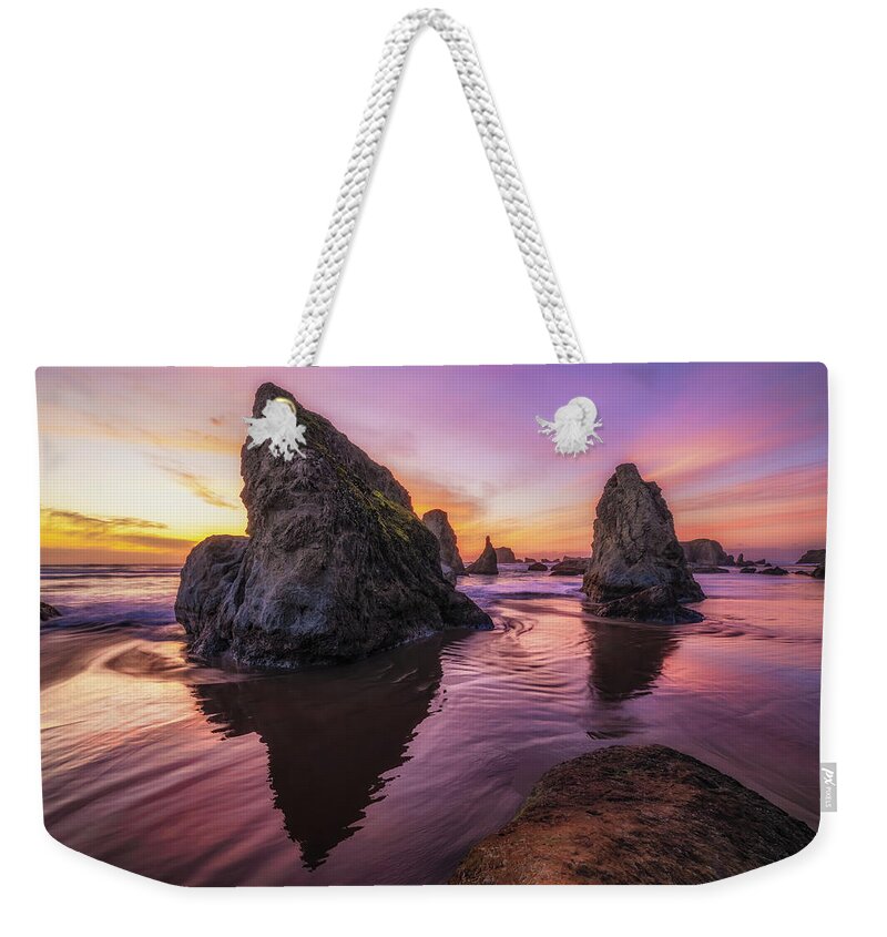 Sunset Weekender Tote Bag featuring the photograph Bandon Explosion by Darren White