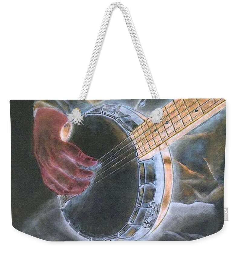 Banjo Weekender Tote Bag featuring the digital art Banjo Player from the Past by Ronald Mills