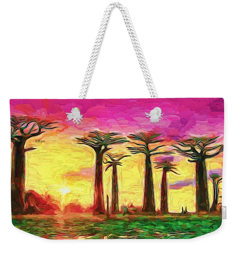 Paint Weekender Tote Bag featuring the painting Baobab sunset by Nenad Vasic