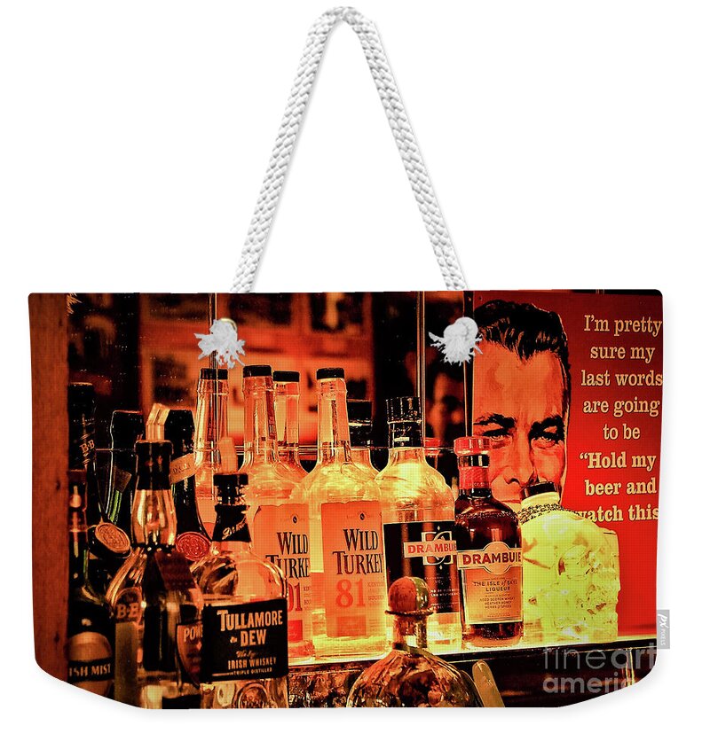 Bar Bottle Alcohol Weekender Tote Bag featuring the photograph Bar Back by John Linnemeyer