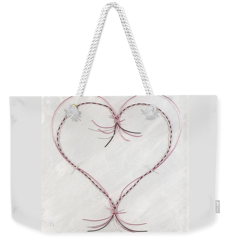 Heart Weekender Tote Bag featuring the mixed media Barbed Heart-Pink on White by Tamara Nelson