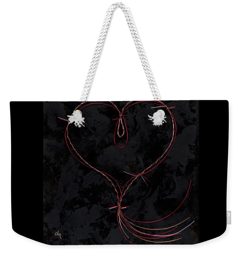 Heart Weekender Tote Bag featuring the painting Barbed Heart-Red Gold Silver Black by Tamara Nelson