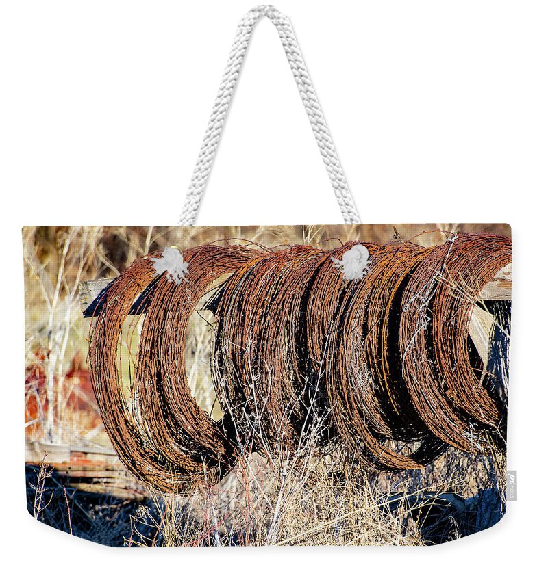 Wire Weekender Tote Bag featuring the photograph Barbed Wire by Dart Humeston