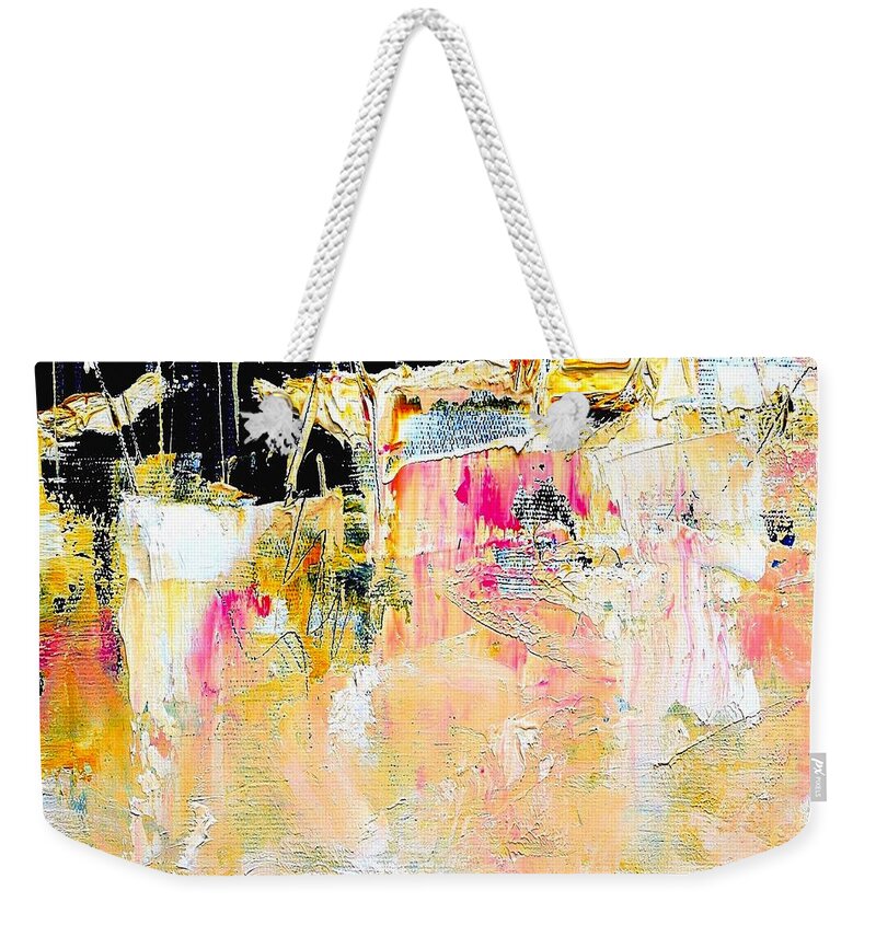 Barcelona Weekender Tote Bag featuring the painting BARCELONA abstract - FROM ABOVE by VIVA Anderson