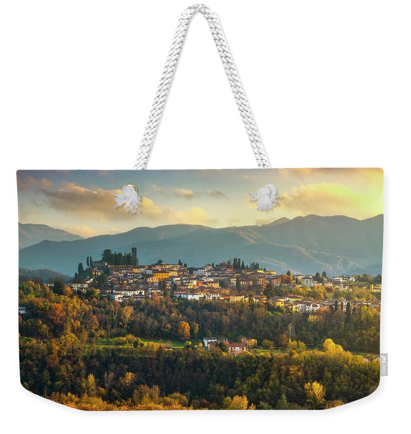 Barga Weekender Tote Bag featuring the photograph Barga village in autumn. Garfagnana, Tuscany by Stefano Orazzini