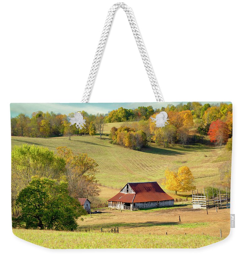 Barn Weekender Tote Bag featuring the photograph Barn in the Autumn Hills by Tom Mc Nemar