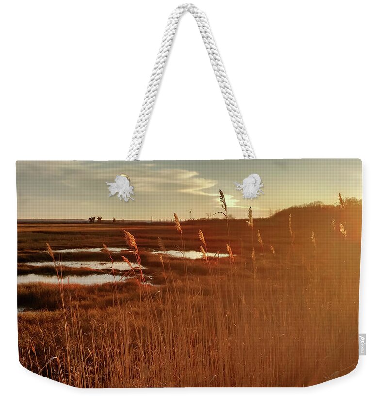 Pawcatuck Weekender Tote Bag featuring the photograph Barn Island Golden Sunset - Pawcatuck CT by Kirkodd Photography Of New England