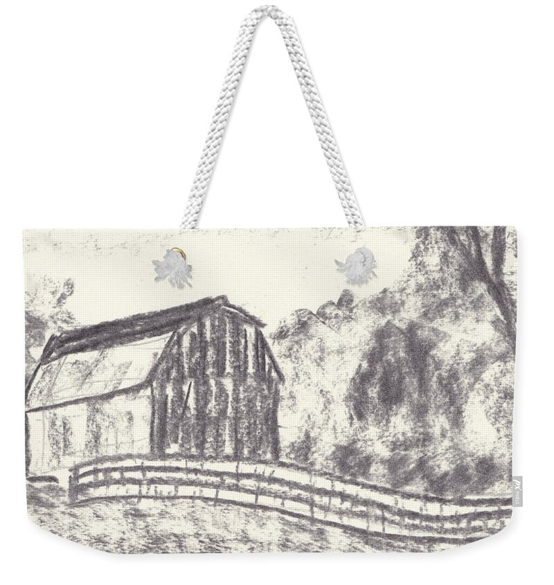 Maryland Weekender Tote Bag featuring the drawing Barn on Bay Head Road by Maryland Outdoor Life