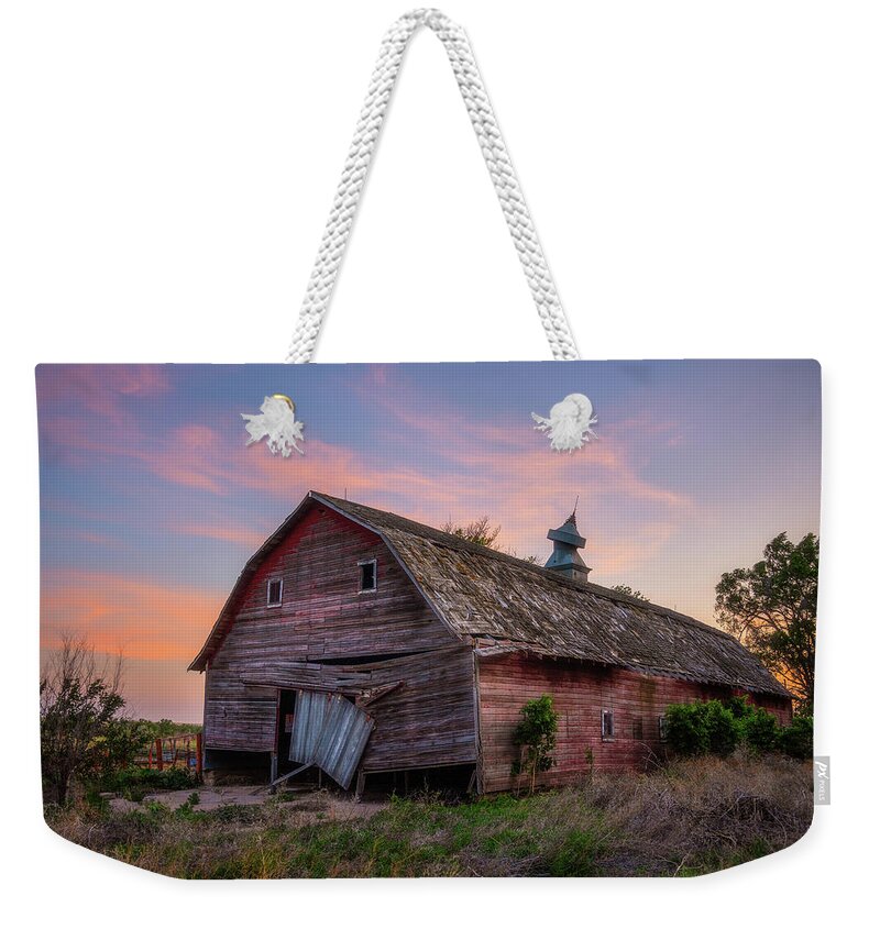 Barn Weekender Tote Bag featuring the photograph Barn With A Sad Face by Darren White