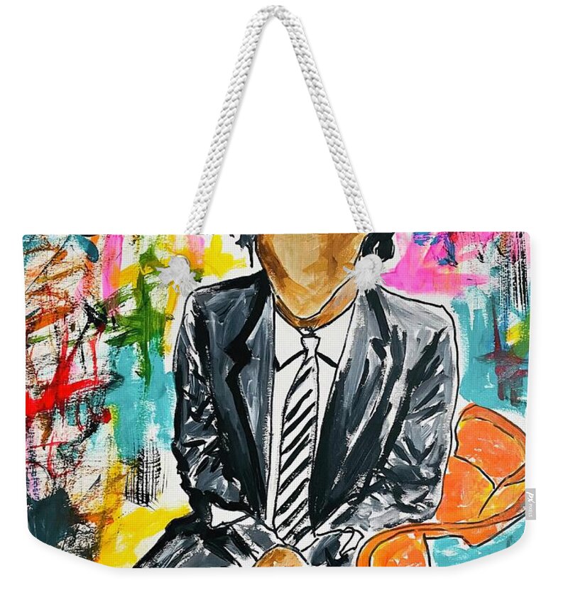 Basquiat Weekender Tote Bag featuring the painting Basquiat Cleaned Up by Oriel Ceballos