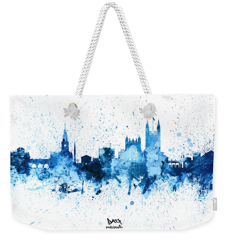 Bath Weekender Tote Bag featuring the digital art Bath England Skyline Cityscape #33 by Michael Tompsett