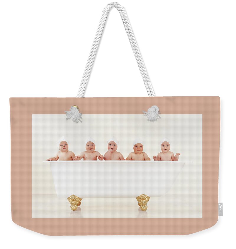 Bathrub Weekender Tote Bag featuring the photograph Bathtub Babies by Anne Geddes