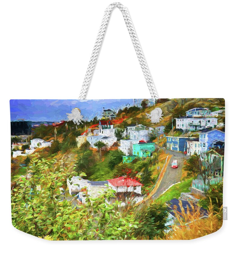 St.johns Weekender Tote Bag featuring the photograph Battery Hill - St.Johns, Newfoundland - Painting by Tatiana Travelways