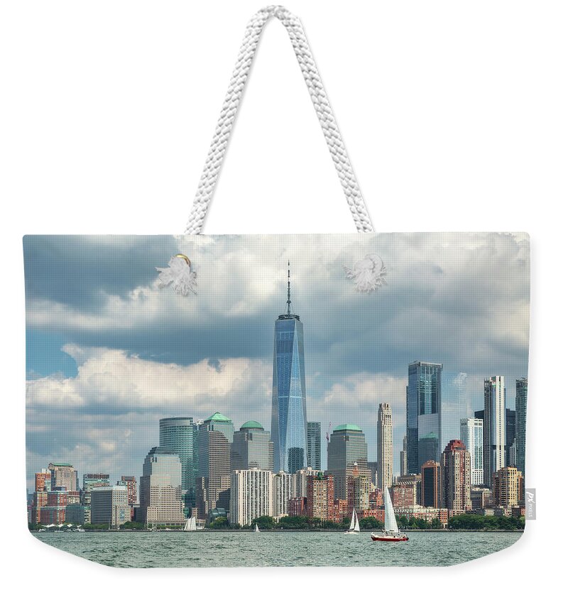 One World Trade Center Weekender Tote Bag featuring the photograph Battery Park City Skyline by Cate Franklyn