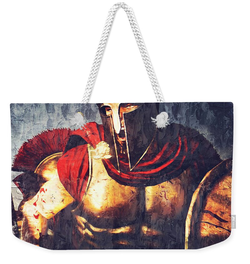 Spartan Warrior Weekender Tote Bag featuring the painting Battles of ancient Sparta - 12 by AM FineArtPrints