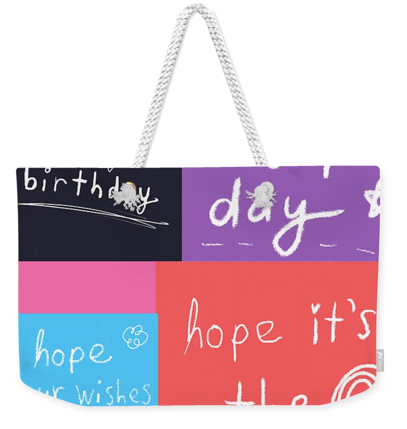 Birthday Weekender Tote Bag featuring the digital art Bday Patchwork by Ashley Rice