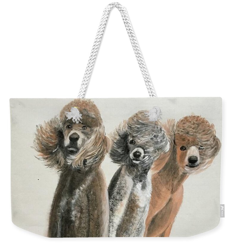 Poodle Portrait Dog Weekender Tote Bag featuring the painting Be In The Same Boat by Carmen Lam