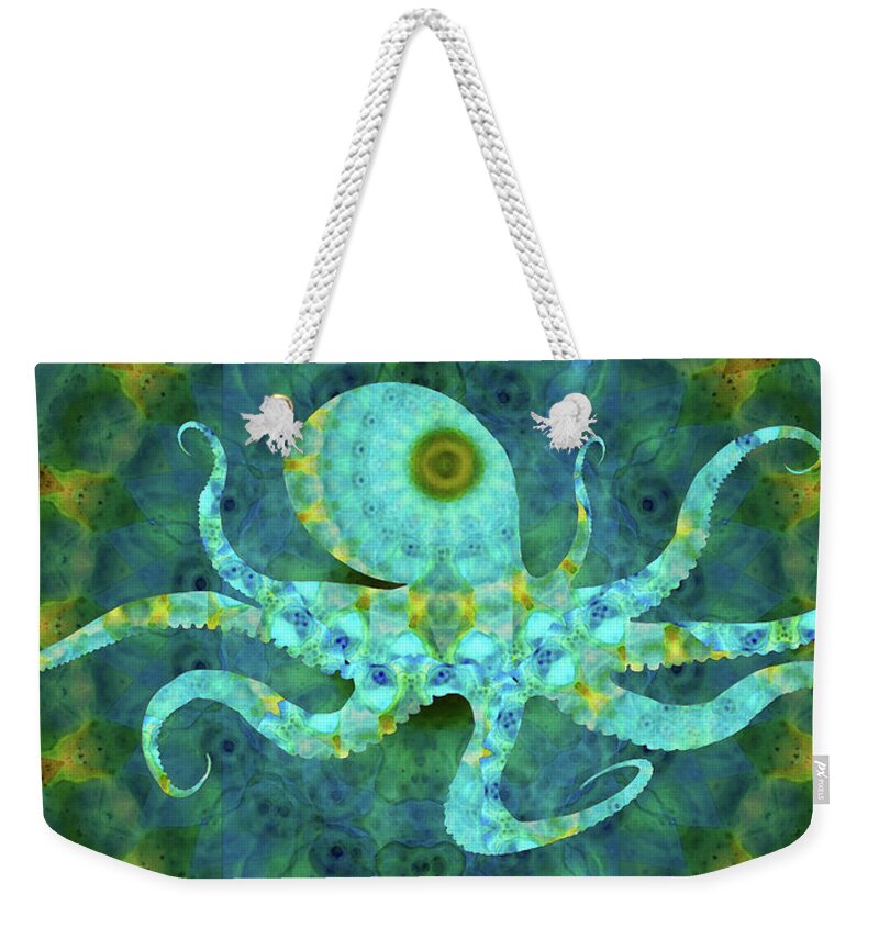 Mandala Weekender Tote Bag featuring the painting Beach Art - Mandala Octopus - Sharon Cummings by Sharon Cummings