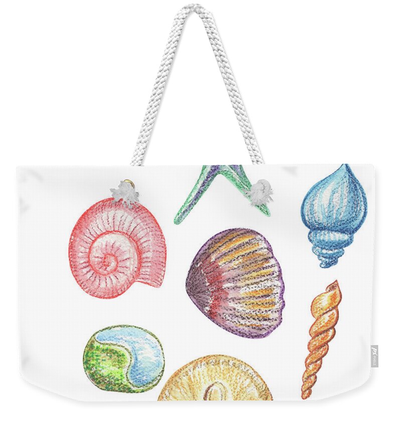 Beach Art Weekender Tote Bag featuring the painting Beach Art Watercolor Sea Shells And Stars Art II by Irina Sztukowski
