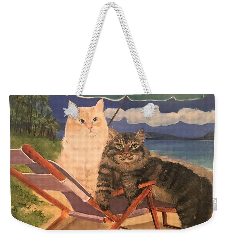 Siberian Cats Weekender Tote Bag featuring the painting Beach Bums by Linda Kegley