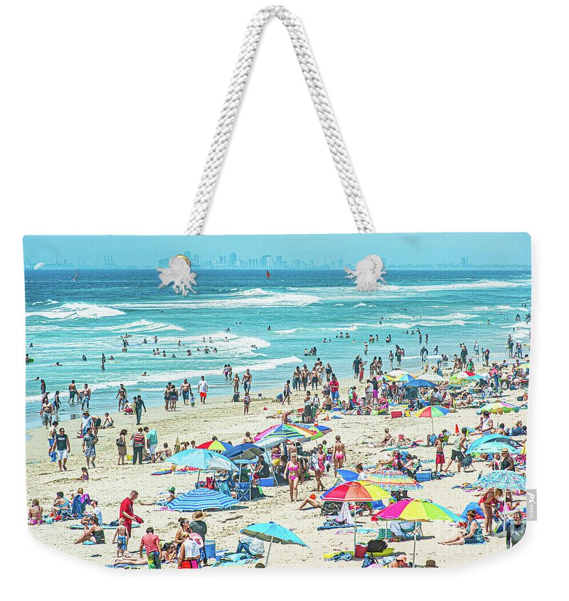 Huntington Beach Weekender Tote Bag featuring the photograph Beach Crowd and Summer Sunshine by David Zanzinger