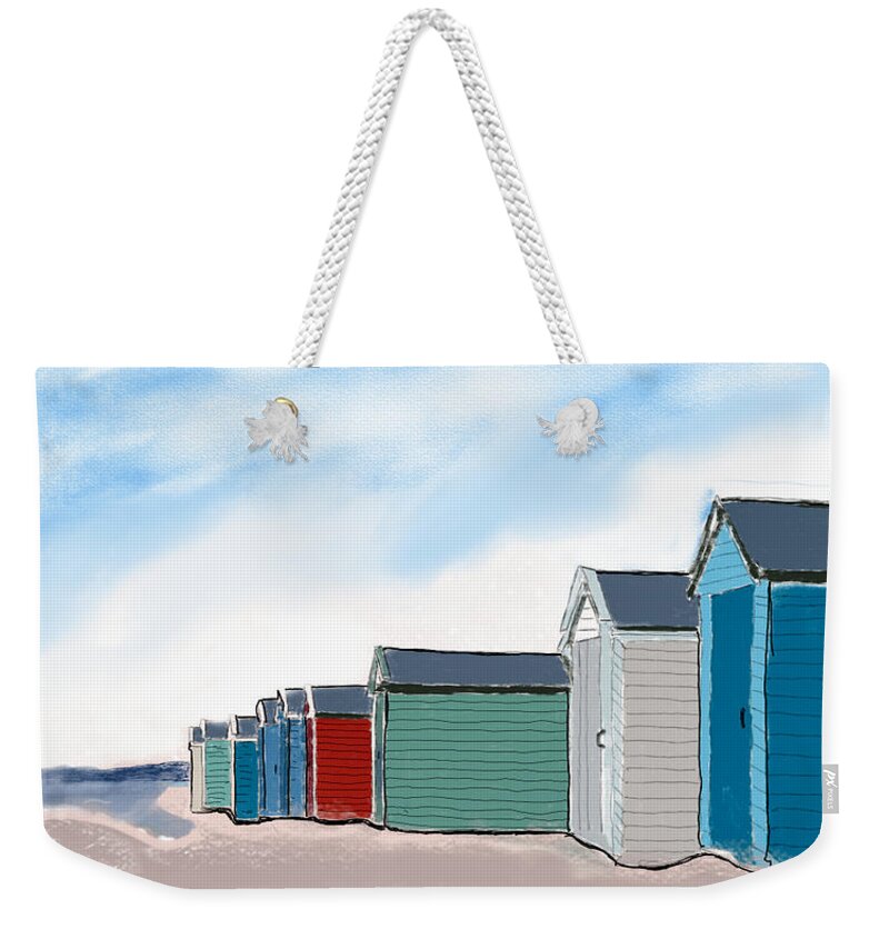Beach Weekender Tote Bag featuring the digital art Beach Huts by John Mckenzie