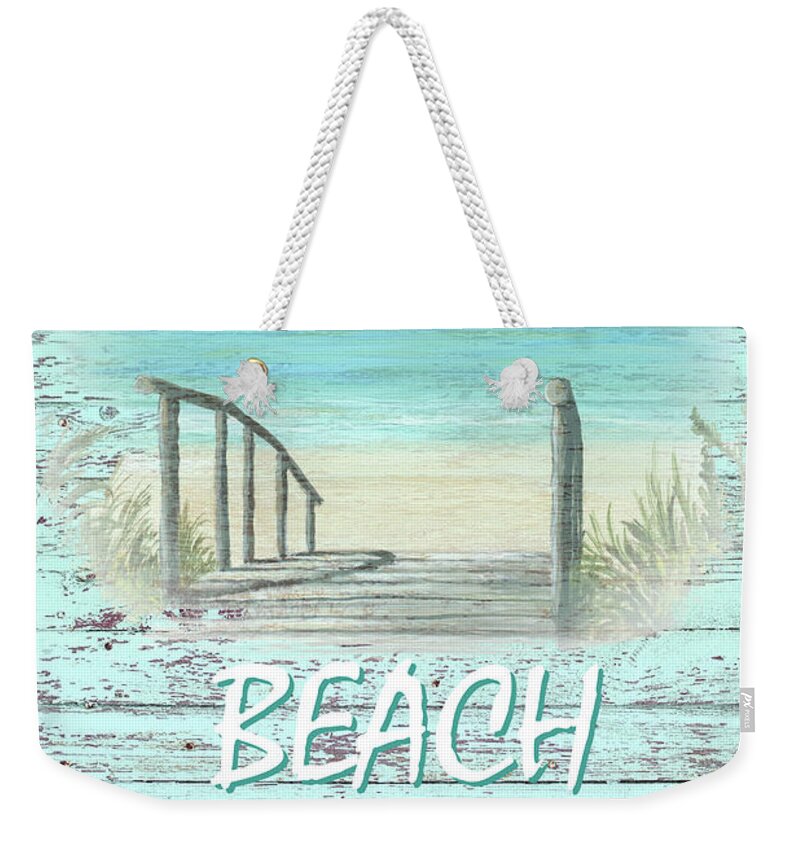 Beach Weekender Tote Bag featuring the mixed media Beach Life Design 189 by Lucie Dumas