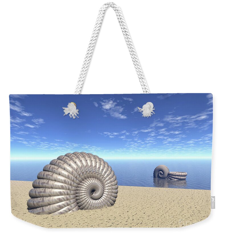 Ancient Weekender Tote Bag featuring the digital art Beach of Shells by Phil Perkins