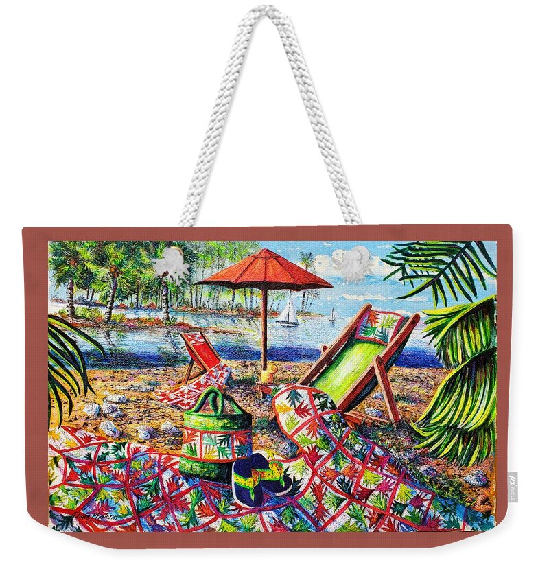 Palm Quilt At The Beach Weekender Tote Bag featuring the painting Beach Retreat by Diane Phalen