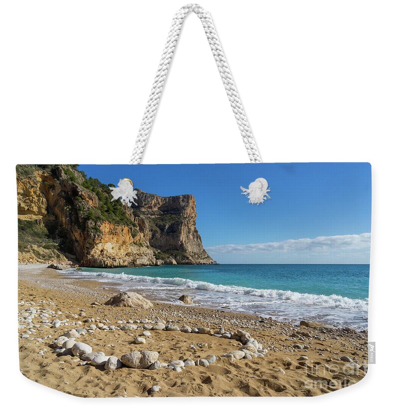 Beach Weekender Tote Bag featuring the photograph Beach, Sun and Mediterranean Sea - Cala Moraig 1 by Adriana Mueller