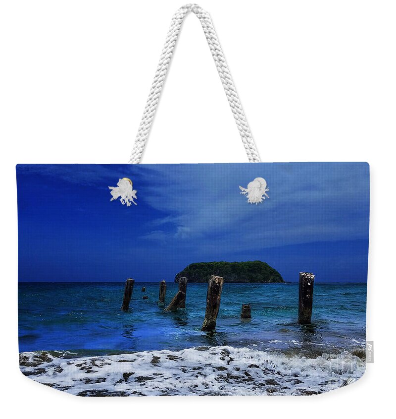 Beach Talk Weekender Tote Bag featuring the photograph Beach Talk Moon by Aldane Wynter