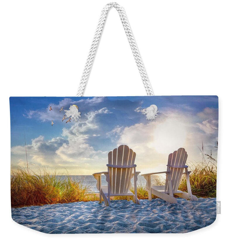 Clouds Weekender Tote Bag featuring the photograph Beach Time by Debra and Dave Vanderlaan
