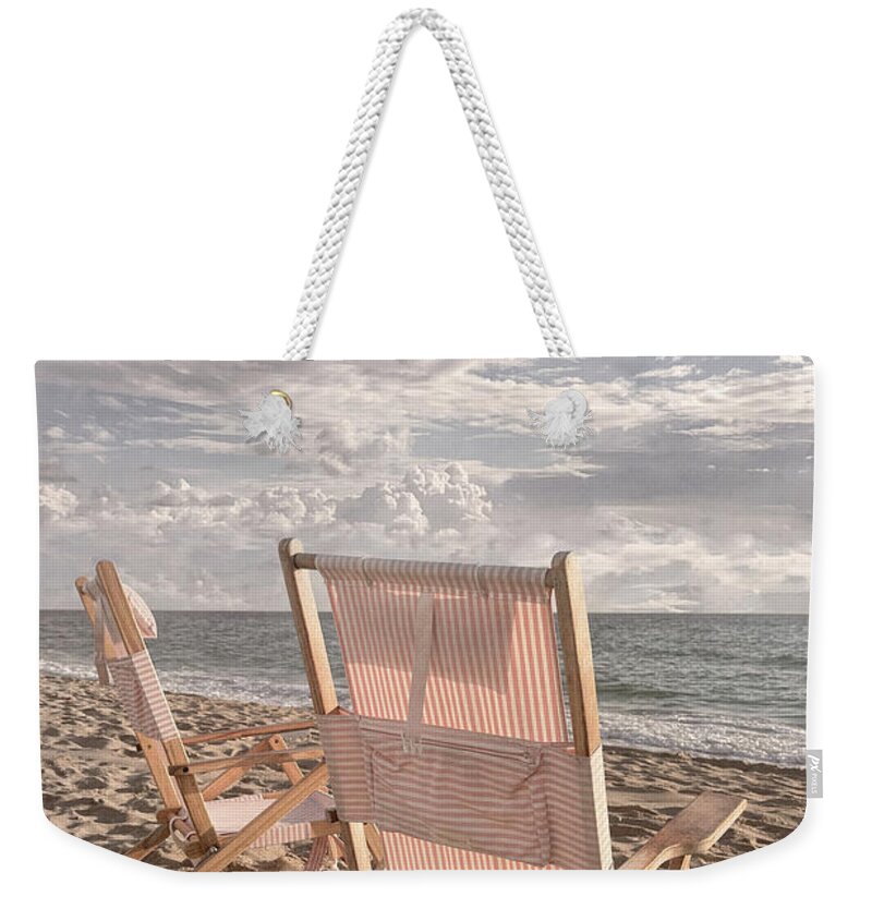 Clouds Weekender Tote Bag featuring the photograph Beachy Cottage Relaxation by Debra and Dave Vanderlaan