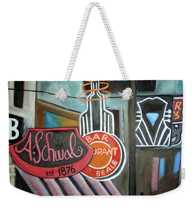 Beale Weekender Tote Bag featuring the painting Beale by Loretta Nash