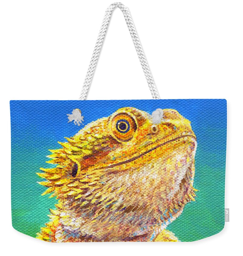 Bearded Dragon Weekender Tote Bag featuring the painting Bearded Dragon Portrait by Rebecca Wang