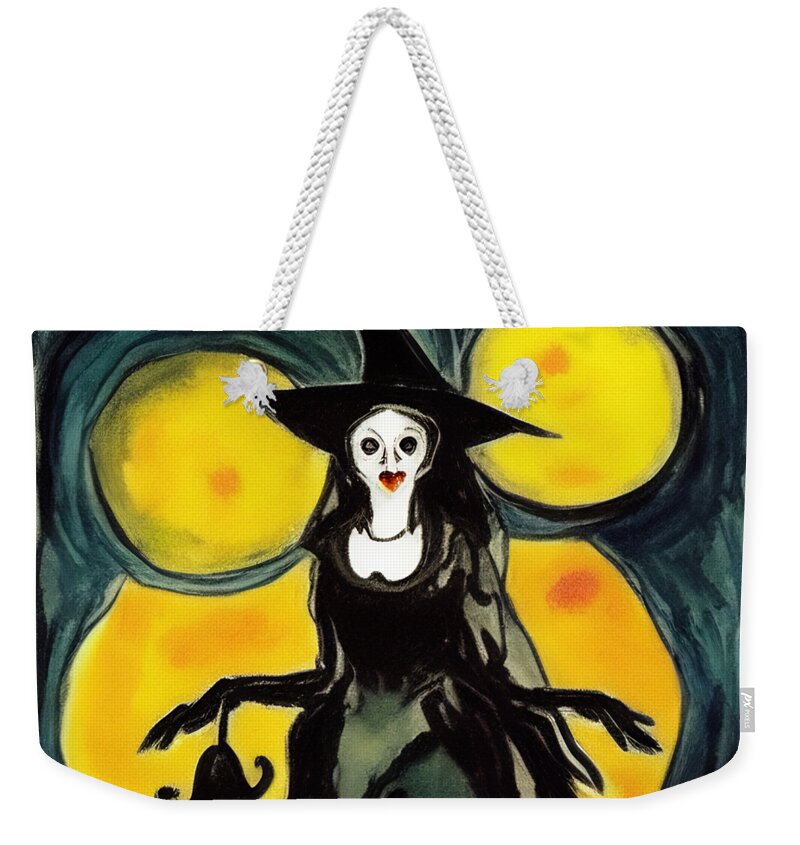 Halloween Weekender Tote Bag featuring the digital art Beautiful classy Halloween witch by Tatiana Travelways