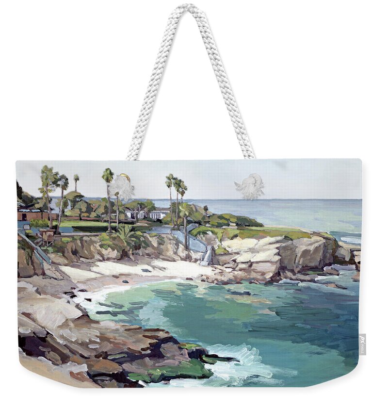 La Jolla Weekender Tote Bag featuring the painting Beautiful La Jolla Cove Beach - La Jolla, San Diego, California by Paul Strahm